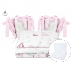 MimiNu - Set lenjerie patut cu 6 piese Cu pilota si perna Cu doua aparatori laterale Din bumbac certificat Oeko Tex Standard 100
