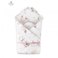 MimiNu - Paturica de infasat Cu volanas si panglica Cu multiple utilizari Cu inchidere arici velcro Dimensiune 75x75 cm Din bumb