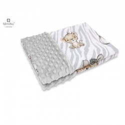 MimiNu - Paturica pufoasa cu doua fete Dimensiune 75x100 cm Din tesatura Minky si bumbac Materiale certificate Oeko Tex Standard