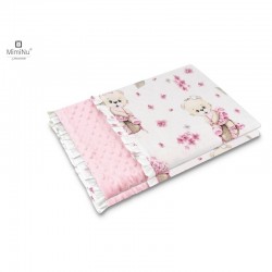 MimiNu - Paturica pufoasa cu doua fete Cu volanas Dimensiune 75x100 cm Din tesatura minky si bumbac Materiale certificate Oeko T