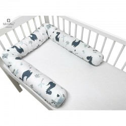 MimiNu - Aparatoare tip rulou pentru patut Lungime 180 cm Din bumbac certificat Oeko Tex Standard 100 Cu diametru de 10 cm Dino 