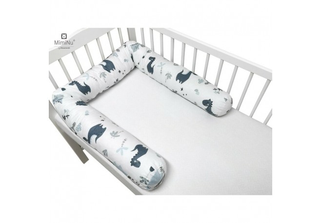 MimiNu - Aparatoare tip rulou pentru patut Lungime 180 cm Din bumbac certificat Oeko Tex Standard 100 Cu diametru de 10 cm Dino 