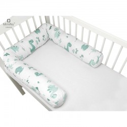 MimiNu - Aparatoare tip rulou pentru patut Lungime 180 cm Din bumbac certificat Oeko Tex Standard 100 Cu diametru de 10 cm Dino 