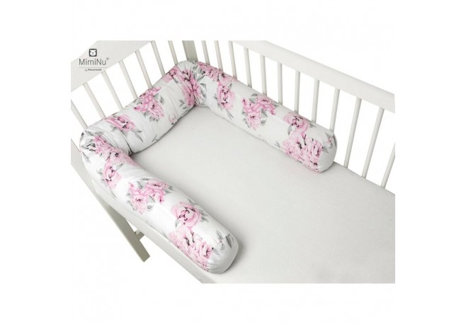 MimiNu - Aparatoare tip rulou pentru patut Lungime 180 cm Din bumbac certificat Oeko Tex Standard 100 Cu diametru de 10 cm Peoni