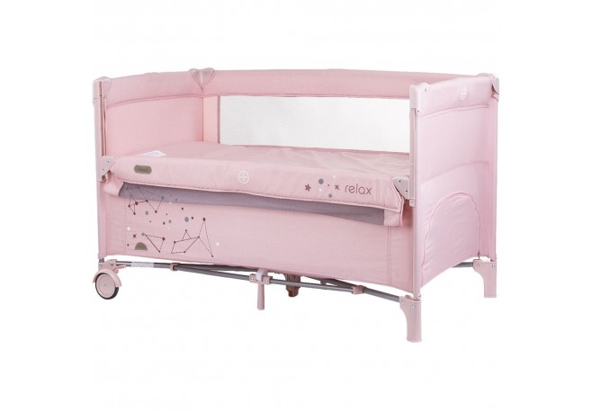 Patut pliabil Chipolino Relax rose linen cu laterala culisanta