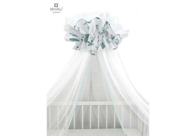 MimiNu - Baldachin mare din tull Cu funda din bumbac Dimensiune 400x170 cm Materiale certificate Oeko Tex Standard 100 Dino Mint