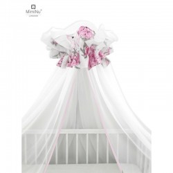 MimiNu - Baldachin mare din tull Cu funda din bumbac Dimensiune 400x170 cm Materiale certificate Oeko Tex Standard 100 Peonie Pi