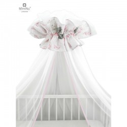 MimiNu - Baldachin mare din tull Cu funda din bumbac Dimensiune 400x170 cm Materiale certificate Oeko Tex Standard 100 Lulu Rose