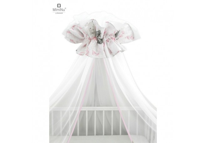 MimiNu - Baldachin mare din tull Cu funda din bumbac Dimensiune 400x170 cm Materiale certificate Oeko Tex Standard 100 Lulu Rose