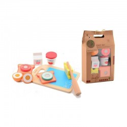Joueco - Jucarie din lemn certificat FSC Set de mic dejun cu prindere arici velcro 13 piese 3 ani + Multicolor