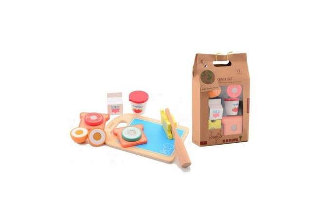 Joueco - Jucarie din lemn certificat FSC Set de mic dejun cu prindere arici velcro 13 piese 3 ani + Multicolor