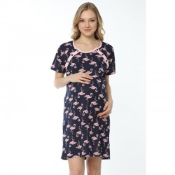 Qmini - Camasa de alaptat Din bumbac Cu nasturi Pink Flamingos Masura XL
