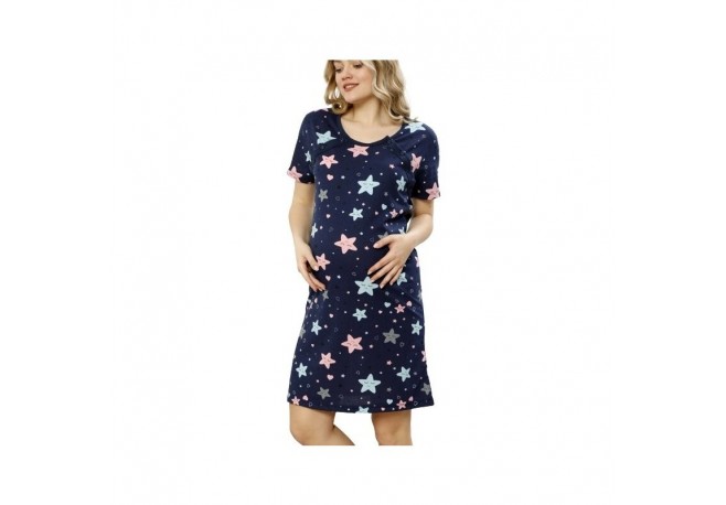 Qmini - Camasa de alaptat Din bumbac Cu nasturi Sleeping Stars Masura M