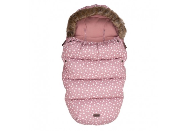 Sac de iarna pentru carucior Polar 100x55 cm Impermeabil Cu guler detasabil din blanita Cu fleece in interior FreeON Pink Dots
