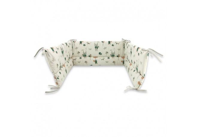 Qmini - Aparatoare pentru patut 140X70 cm Din bumbac certificat Oeko Tex Standard 100 210X30 cm Cu panglici Fox and Rabbit Beige