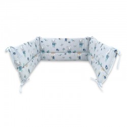 Qmini - Aparatoare pentru patut 140X70 cm Din bumbac certificat Oeko Tex Standard 100 210X30 cm Cu panglici Fox and Rabbit Blue