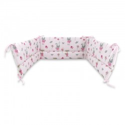 Qmini - Aparatoare pentru patut 140X70 cm Din bumbac certificat Oeko Tex Standard 100 210X30 cm Cu panglici Fox and Rabbit Pink