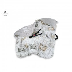 MimiNu - Paturica calduroasa de infasat pentru scoica scaun auto/carucior Cu gluga si urechi Cu sistem de prindere pe baza de ve