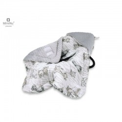 MimiNu - Paturica calduroasa de infasat pentru scoica scaun auto/carucior Cu gluga si urechi Cu sistem de prindere pe baza de ve