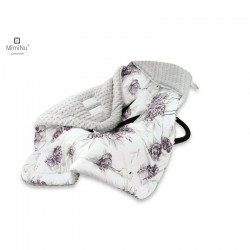 MimiNu - Paturica calduroasa de infasat pentru scoica scaun auto/carucior Cu gluga si urechi Cu sistem de prindere pe baza de ve