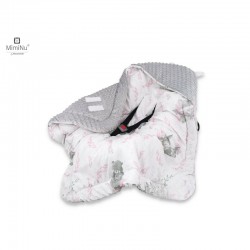 MimiNu - Paturica calduroasa de infasat pentru scoica scaun auto/carucior Cu gluga si urechi Cu sistem de prindere pe baza de ve
