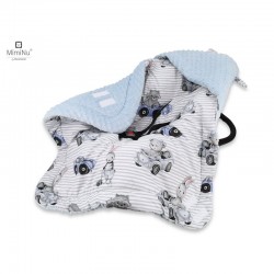 MimiNu - Paturica calduroasa de infasat pentru scoica scaun auto/carucior Cu gluga si urechi Cu sistem de prindere pe baza de ve