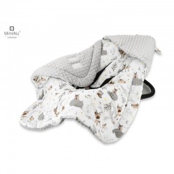 MimiNu - Paturica calduroasa de infasat pentru scoica scaun auto/carucior Cu gluga si urechi Cu prindere pe baza de velcro Dimen