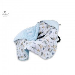 MimiNu - Paturica calduroasa de infasat pentru scoica scaun auto/carucior Cu gluga si urechi Cu sistem de prindere pe baza de ve