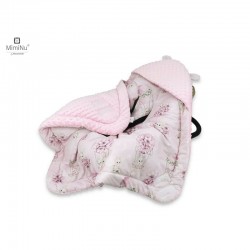 MimiNu - Paturica calduroasa de infasat pentru scoica scaun auto/carucior Cu gluga si urechi Cu sistem de prindere pe baza de ve