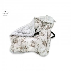 MimiNu - Paturica calduroasa de infasat pentru scoica scaun auto/carucior Cu gluga si urechi Cu sistem de prindere pe baza de ve