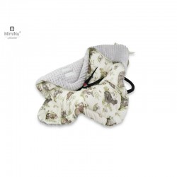 MimiNu - Paturica calduroasa de infasat pentru scoica scaun auto/carucior Cu gluga si urechi Cu sistem de prindere pe baza de ve