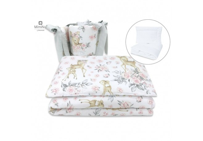 MimiNu - Set lenjerie patut 5 piese Cu pilota si perna Din bumbac certificat Oeko Tex Standard 100 Pentru patut 120x60 cm Sweet 
