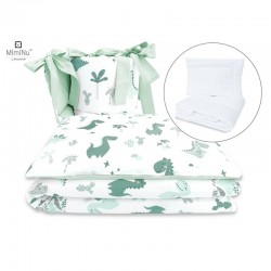 MimiNu - Set lenjerie patut 5 piese Cu pilota si perna Din bumbac certificat Oeko Tex Standard 100 Pentru patut 120x60 cm Dino M