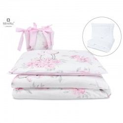 MimiNu - Set lenjerie patut 5 piese Cu pilota si perna Din bumbac certificat Oeko Tex Standard 100 Pentru patut 120x60 cm Peonie