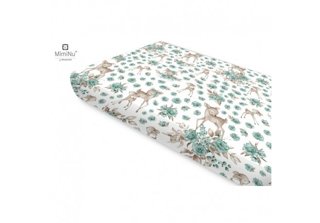 MimiNu - Cearceaf cu elastic Din bumbac certificat Oeko Tex Standard 100 Pentru pat 160x80 cm Sweet Deer Mint