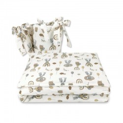 Qmini - Lenjerie patut 3 piese Cu protectie laterala Din bumbac certificat Oeko Tex Standard 100 Pentru patut 120x60 cm Teddy Be