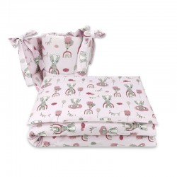 Qmini - Lenjerie patut 3 piese Cu protectie laterala Din bumbac certificat Oeko Tex Standard 100 Pentru patut 120x60 cm Teddy Be