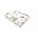 Qmini - Cearceaf cu elastic pentru patut 140X70 cm Din bumbac certificat Oeko Tex Standard 100 Teddy Bears on Rainbow Beige