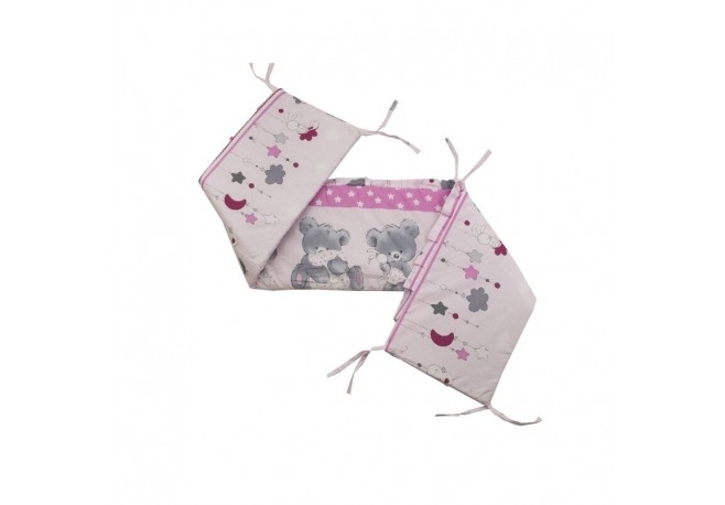 Babyneeds - Aparatoare laterala pentru patut 120x60 cm Cu umplutura antialergica Dimensiune 180 x 32 cm Teddy Hug Roz M2