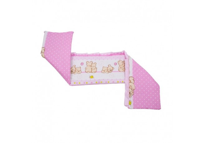 Babyneeds - Aparatoare laterala pentru patut 120x60 cm Cu umplutura antialergica Dimensiune 180 x 32 cm Teddy Friends Roz M2