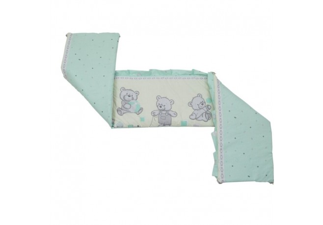 Babyneeds - Aparatoare laterala pentru patut 120x60 cm Cu umplutura antialergica Dimensiune 180 x 32 cm Teddy Toys Turquoise M1