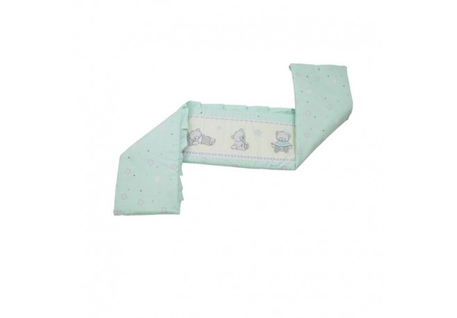 Babyneeds - Aparatoare laterala pentru patut 120x60 cm Cu umplutura antialergica Dimensiune 180 x 32 cm Teddy Toys Turquoise M2