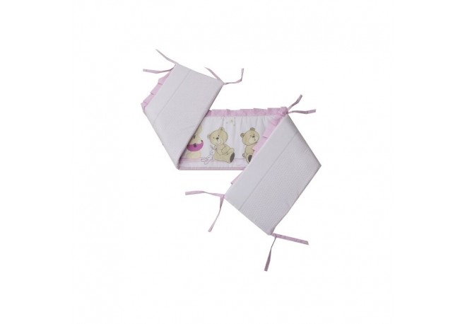 Babyneeds - Aparatoare laterala pentru patut 120x60 cm Cu umplutura antialergica Dimensiune 180 x 32 cm Teddy Play Pink M1