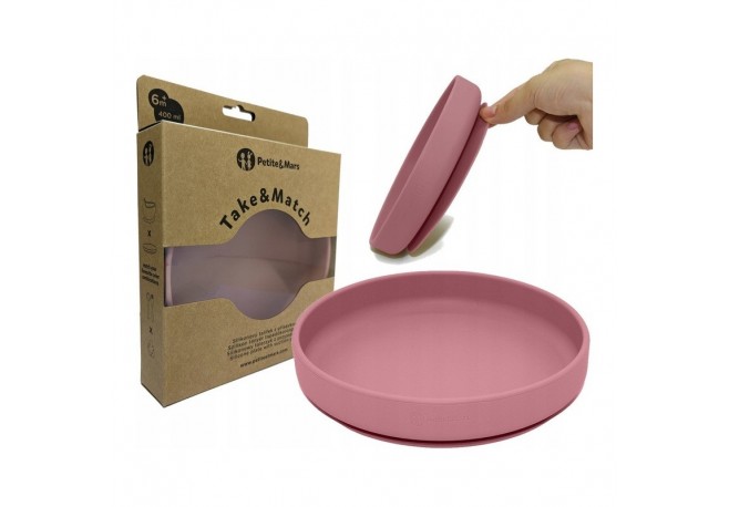 Petite&Mars - Farfurie din silicon fara BPA Cu ventuza TAKE&MATCH 6 luni+ 400 ml Roz