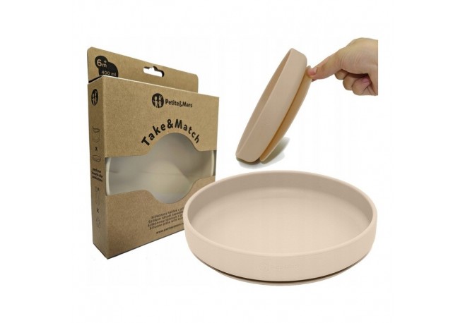 Petite&Mars - Farfurie din silicon fara BPA Cu ventuza TAKE&MATCH 6 luni+ 400 ml Bej