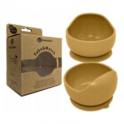 Petite&Mars - Bol din silicon fara BPA Cu ventuza TAKE&MATCH 6 luni+ Ocru