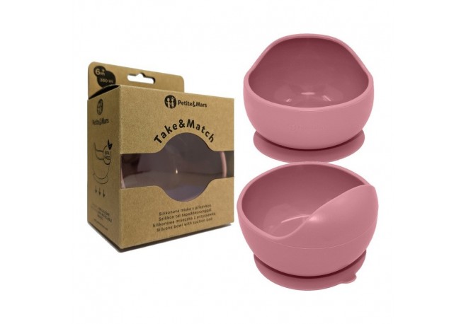 Petite&Mars - Bol din silicon fara BPA Cu ventuza TAKE&MATCH 6 luni+ 350 ml Roz
