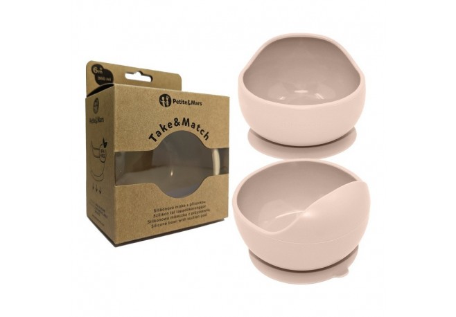 Petite&Mars - Bol din silicon fara BPA Cu ventuza TAKE&MATCH 6 luni+ 350 ml Bej
