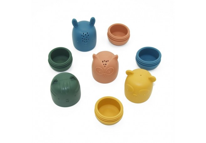 Petite&Mars - Set 4 jucarii de baie Amigos Din silicon Fara BPA 6 luni+ Multicolor
