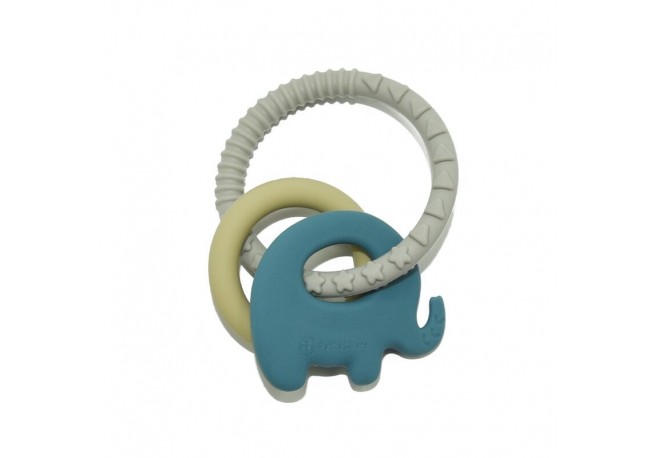 Petite&Mars - Jucarie de dentitie Elefant Din silicon fara BPA Racire in frigider Albastru
